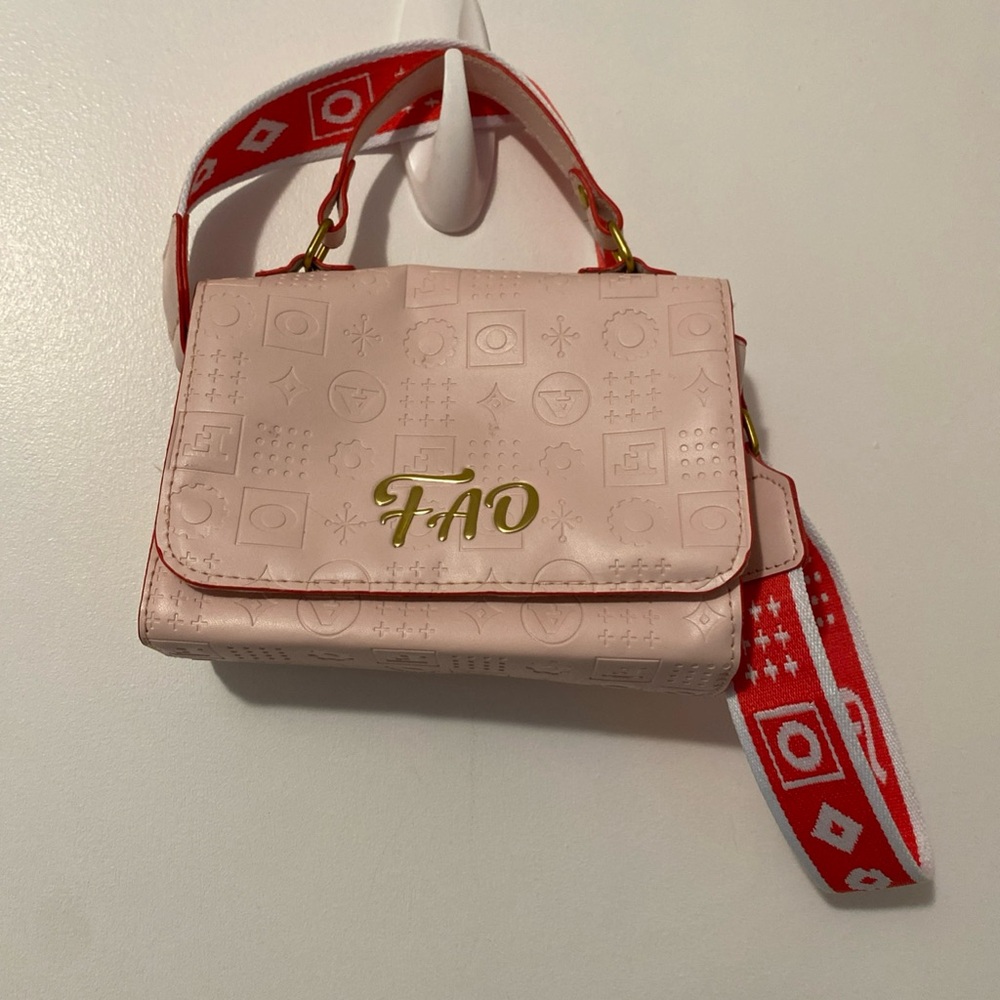 FAO Schwarz Blush Mini Bag with Vibrant Red Strap